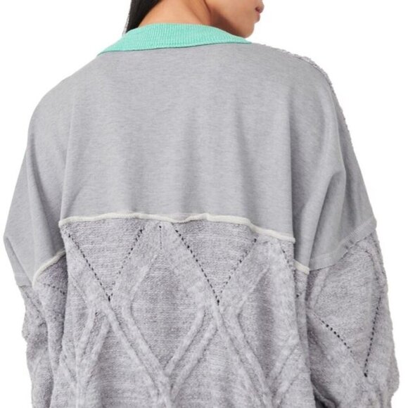 NWT $168 Free People XS Olympia Oversized Colorblock Sweater NEW Grey Combo New - Picture 6 of 9